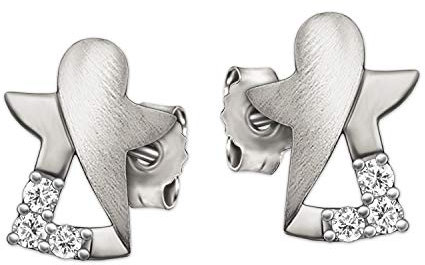 Clever joyas pendientes de plata de pequeños como Ángel pequeño 7 x 5 interior abierto, mate y brillante con zirconias estilizado de plata{3} para mujer (F{925})