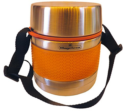 Magefesa Combo, Termo y fiambrera, Compartimentos independientes para sólidos y líquidos, de acero inoxidable, Naranja (Orange), 750 ml