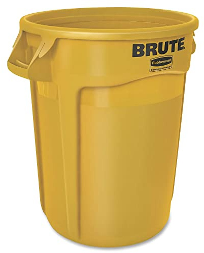 Rubbermaid Commercial Products BRUTE 32G Yellow Vented Trash Container, for Landscapers/Construction Sites/Restaurants/Back of House/Offices/Warehouses/Commercial Environments