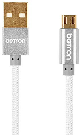 Betron Nylon Braided Reinforced Tangle Free USB to Micro USB Cable with Gold-Plated Connectors (Black)