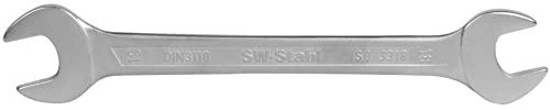SW-Stahl 00110L Doppelgabelschlüssel 18 x 19 mm - Maulschlüssel | Schraubenschlüssel aus Chrom-Vanadium, DIN 3110, mattverchromt, 15 Grad abgeschrägt, 222 mm Länge, für Werkstatt und Beruf