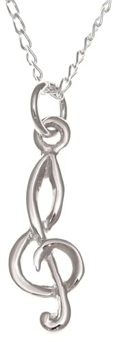 Alexander Castle 925 Sterling Silver Treble Clef Pendant Necklace with 18 Silver Chain & Jewellery Gift Box - Music Gift for Women