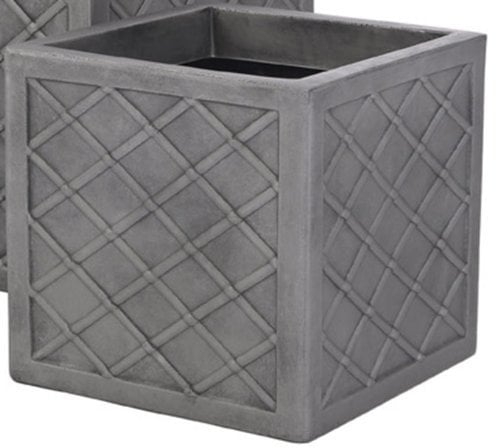 Sankey Lazio 32CM Square Plastic Planter Plant Pot Lattice Slate Grey Colour