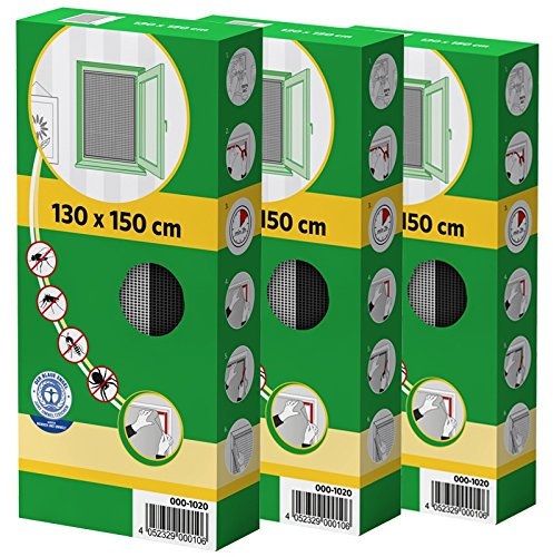 Fliegengitter 3er Set: 130x150cm Fenstergitter aus Polyester in weiß, Fliegennetz im Sparpack