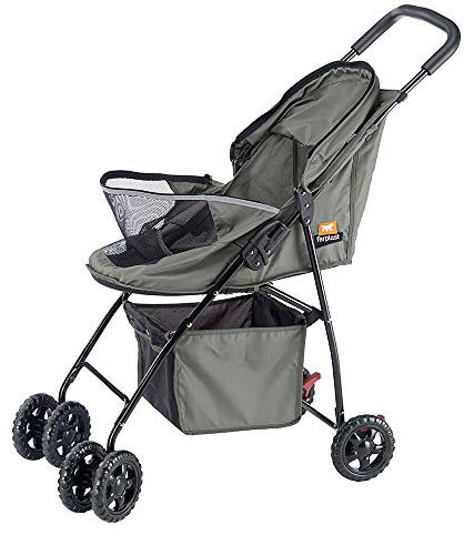 Ferplast Haustierwagen für kleine Hunde GLOBETROTTER Faltbarer Buggy für kleine Hunde bis 9 kg, Faltdach, Vollständig zusammenfaltbar, Ausgestattet mit Korb und Rädern, 80 x 42 x H 95 cm