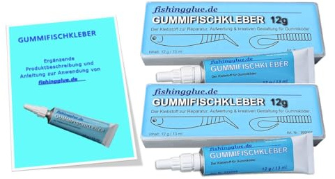 fishingglue.de Gummifischkleber, 2er-Pack, 12g | Reparatur-Kleber für Gummiköder, Shad Repair, Soft Bait Glue. Made in Germany!