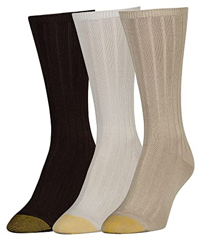 GOLDTOE Women's Verona Crew Socks, 3-Pairs, Khaki/String, Shoe Size: 6-9