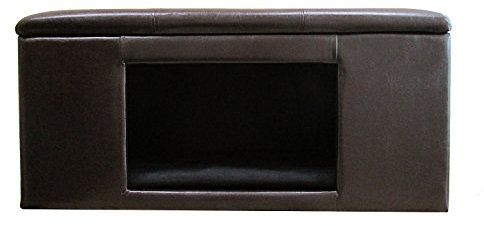 Homepop Home Decor | Button Tufted Leatherette Pet Bed & Bench | Faux Leather Pet Bed | Decorative Pet Furniture (Brown) 38 x 18 x 18