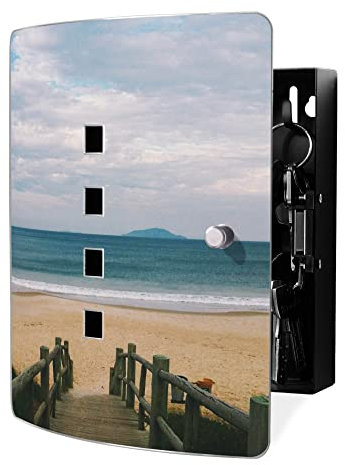 banjado Design Schlüsselkasten aus Edelstahl für 10 Schlüssel/Schlüsselbox zur Schlüsselaufbewahrung 24 x 21,5 x 7cm groß mit praktischem Magnetverschluss/Motiv Zum Strand