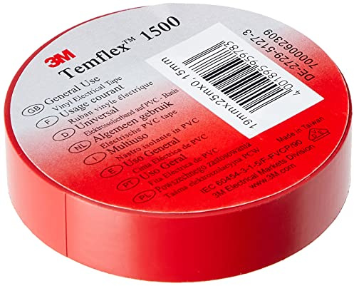 3M Temflex TROT1925 Temflex 1500 Vinyl Elektro-Isolierband, 19 mm x 25 m, 0,15 mm, Rot
