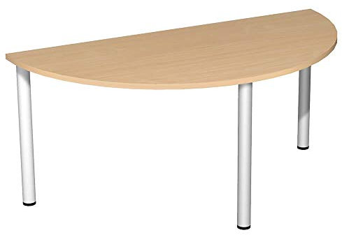 Konferenztisch, BxTxH 1600x800x720 mm, Halbkreis, 3-Fuá-Gestell, Platten-/Gestellfarbe buche/weiáalu