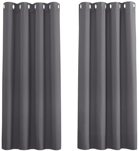 PONY DANCE Schlafzimmer Gardinen Blickdicht Grau 2er Set H 137 x B 117 cm Kurze Verdunklungsvorhänge mit Ösen Thermal Curtains Blackout Vorhang Wärmeisolierend