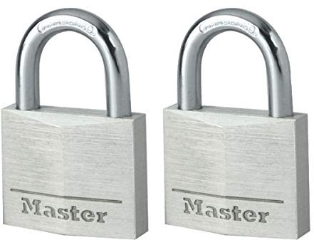 Master Lock 9140EURT Lote de 2 Candados con Llave con cuerpo de aluminio macizo, Negro, 4 x 5.9 x 1.3 cm