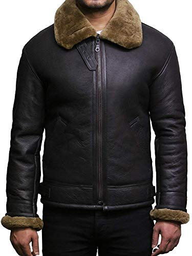 BRANDSLOCK Herren Fliegerjacke B3 WWII Genuine Shearling Schaffell Leder Bomber Fliegerjacke