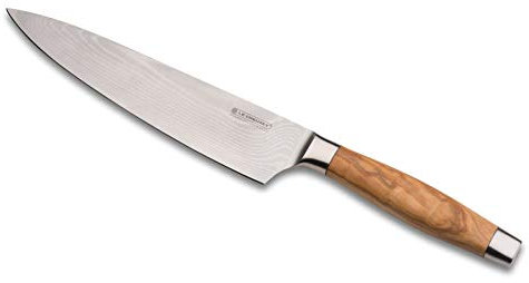 Le Creuset Kochmesser, 20 cm Damaststahlklinge mit VG10 Kern und glattem Schliff, Olivenholzgriff, Braun/Silber, 98000320000200