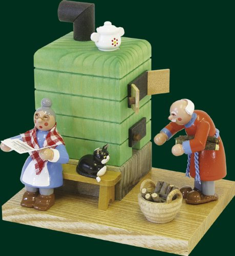 Rudolphs Schatzkiste Räucherfigur Oma mit Opa am Kachelofen Höhe= 10cm NEU Räuchermann Rauchmann Räucherkerze Rauchen Figur Holz Seiffen Erzgebirge Holz Dekoration Weihnachten