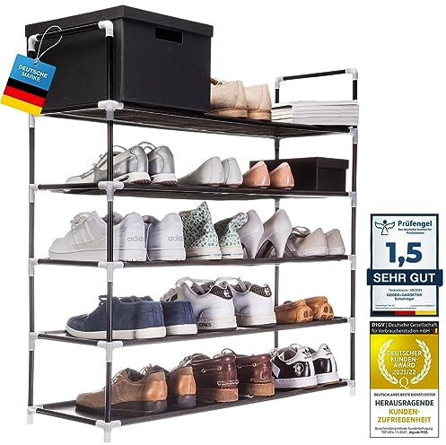 GOODS+GADGETS XXL Schuhregal 91 x 88 x 30 cm Schuhablage mit 5 Ablagen für 25 Paar Schuhe als Schuhschrank und Schuhständer - schwarz