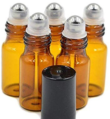 Lot de 12 flacons roller rechargeables en verre ambré de 3 ml avec boules et bouchons noirs pour huiles essentielles, aromathérapie, parfum