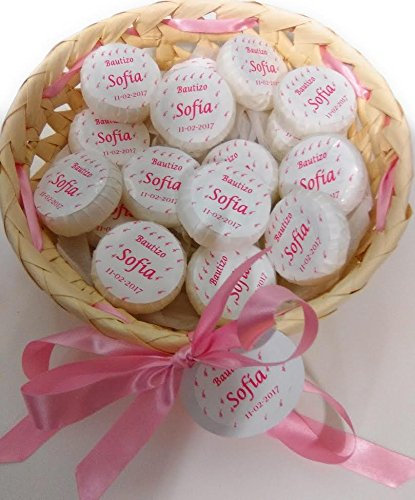 Cestito rosa, oro o azul, con 25 jabones personalizados para boda.bautizo...