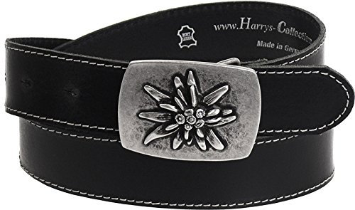 Harrys-Collection Trachtengürtel mit Edelweiß Schließe in 2 Farben, Bundweite:90, Farben:schwarz