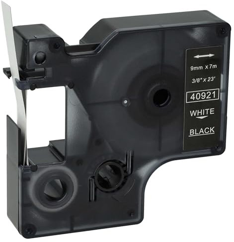 vhbw Schriftband-Kassette kompatibel mit Dymo LabelWriter Duo 400, Duo, Duo 450 Etiketten-Drucker 7m x 9mm Weiß auf Schwarz