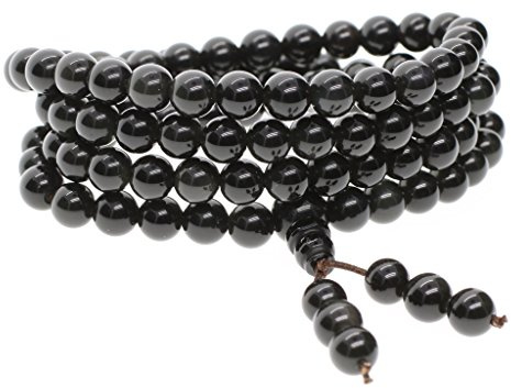 COAI 108 Mala Beads Prayer Necklace Stone Beaded Necklace Wrap Bracelet, Onyx/Obsidian/Tiger Eye