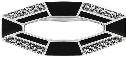 3.60ct Schwarz Onyx & 0,36 CT Markasit 925 Sterlingsilber Art Deco Brosche