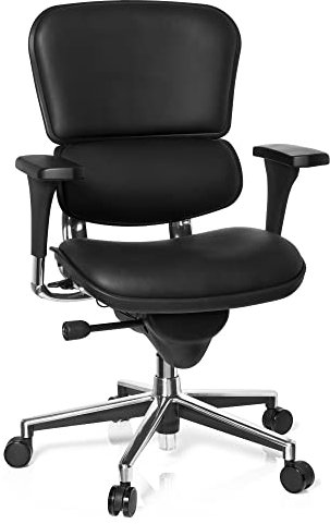 hjh OFFICE 652985 Chefsessel ERGOHUMAN Base ergonomischer Bürostuhl mit Vollausstattung, Originales Design, Leder Schwarz