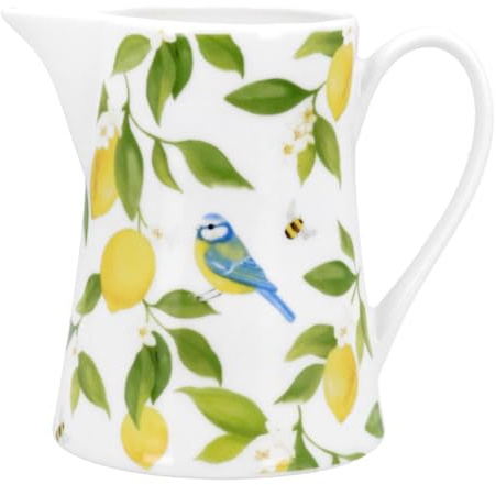 Gisela Graham Lemon and Blue Tits Design Ceramic Jug