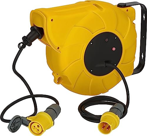 Brennenstuhl Automatic CEE Cable Reel IP44 /Extension Lead with 18m (16+2m) cable for outdoor use (for wall or ceiling mounting, robust plastic casing, electrical rewind, cable colour: black)