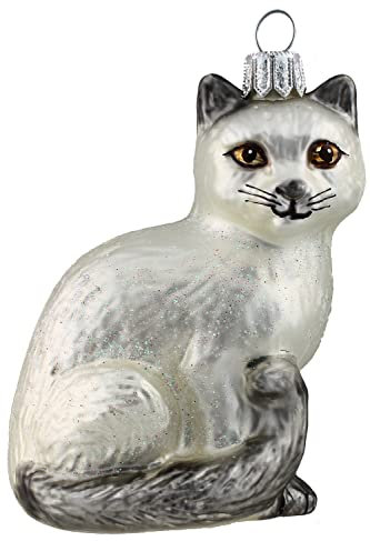 HAMBURGER WEIHNACHTSKONTOR® - Christbaumfiguren Katze Silbergrau