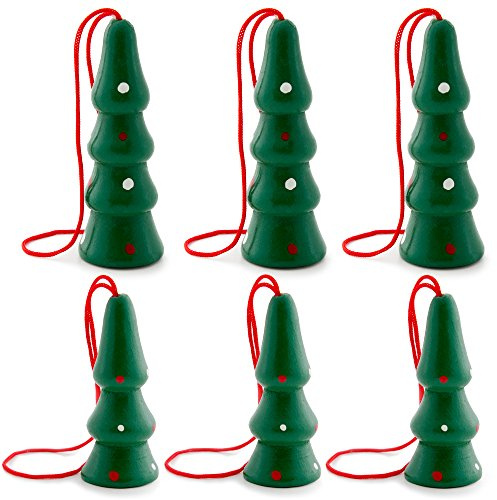 BRUBAKER 6er Set Christbaum Anhänger Tannenbaum | Natürlicher Holz-Baumschmuck handbemalt für den Weihnachtsbaum