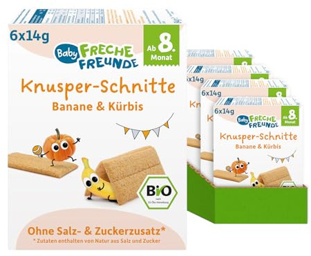 FRECHE FREUNDE Bio Knusperschnitte Banane & Kürbis herzhafte Snacks (6x84g)