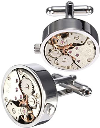 Silver Working Watch Movement Steampunk Cufflinks Cuff Links Vintage Skeleton Gift, 2, Silver