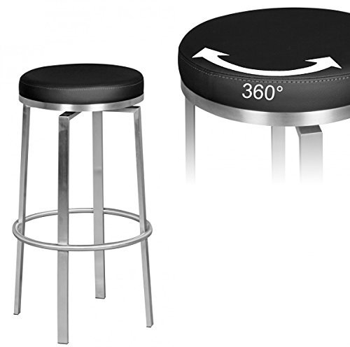 WOHNLING Barhocker WL1.947 Schwarz 42x76x42 cm Edelstahl Barstuhl 360° Drehbar, Thekenhocker Barsitz Gepolstert, Design Tresenstuhl Modern, Bistrohocker Hoch, Hoher Hocker für Bar