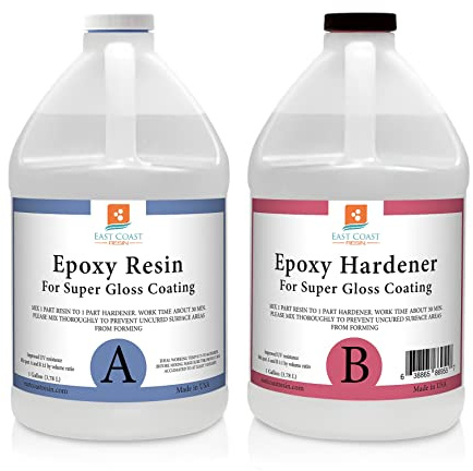 Epoxy Resin 2 Gallon Kit | 1:1 Crystal Clear Resin and Hardener for Super Gloss Coating | for Bars, Tabletop, Art, Jewelry, Casting Molds | Safe for Use on Wood, Metal, Stone, Plastic, Marine Sealer