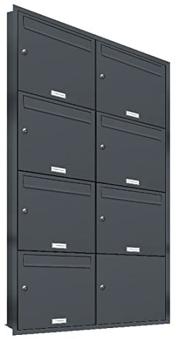 AL Briefkastensysteme, 7er Unterputzbriefkasten in Anthrazit Grau RAL 7016, Briefkastenanlage 7 Fach, Postkasten modern
