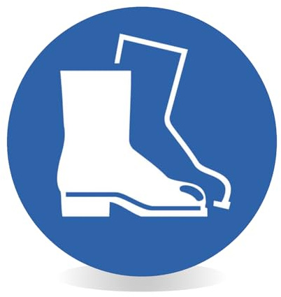Betriebsausstattung24 Gebotsschild Fußschutz benutzen - Aluminium, geprägt - 20,0 cm Ø - Symbol Schild M008 - blau weiß
