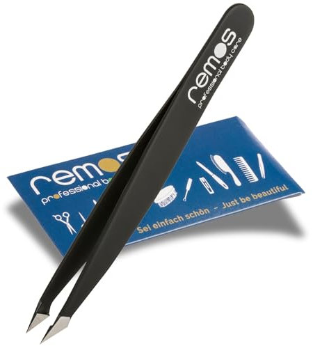 REMOS Pinzetta combinata in acciaio inox 9,5 cm - 2in1 per doppie punte e capelli - Nero