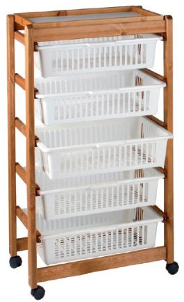 Panetta Casalinghi Carrello portaverdure a 5 Piani in Legno, Colore Noce e Naturale, 85 x 30 x 45 cm