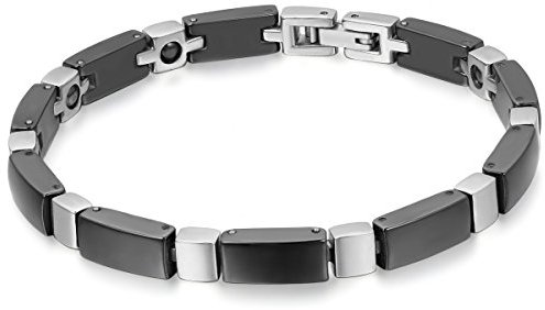 JewelryWe Schmuck Herren Damen Armband, Keramik Edelstahl, Kreuz Link Charm Armreif Partnerarmband, Schwarz Silber