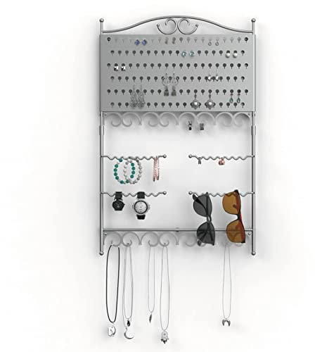 Mango Steam Wandhalterung Schmuck-Organizer, Aufbewahrung für Ohrringe, Halsketten und Armbänder/Schmuck Display (Luxus, Silber)