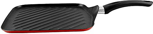 MAGEFESA Praga - Asador 27cm de Acero vitrificado Exterior Rojo. Antiadherente bicapa Reforzado, Apto para Todo Tipo de cocinas, Especial inducción. 50% de Ahorro energético.
