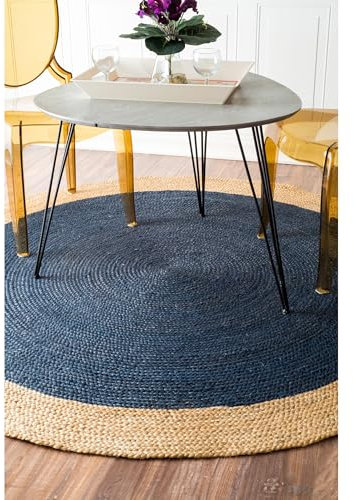 nuLOOM Eleonora Teppich, leger, Jute, rund, 1,8 m, Blau