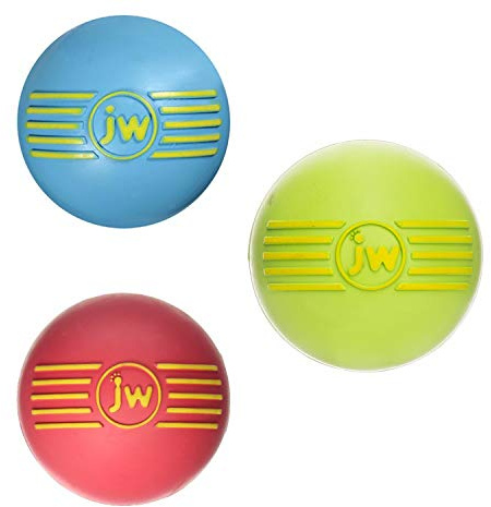 JW PET ISqueak Quietsche Hund Welpe Spielzeug zum Holen und Kauen MEDIUM Ball 3 STÜCKE