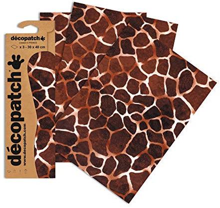 Décopatch - Ref C209O - Giraffe Animal Print Paper Pack - Each Sheet 30 x 40cm, Pack of 3 Paper Sheets - Best Used With Décopach Glue & Varnish, Browns