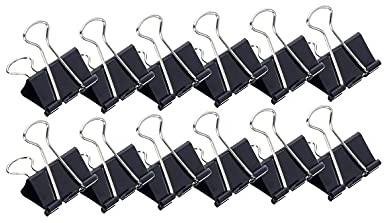 MAUL Foldback Klemmer Metall schwarz 12er Set starker Halt bis 130 Blatt | griffige Klapparme, ordentliche Dokumentenbündel, ideal für Büro Schule Haushalt, aufhängbar für flexible Nutzung