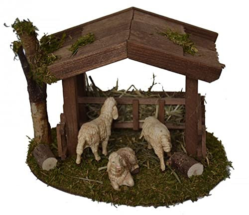 KLB Krippenzubehör Krippenstall Krippenset UNTERSTAND mit 3 Schafen Weihnachtskrippe