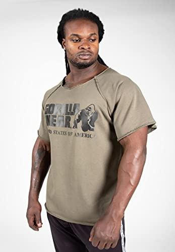 Gorilla Wear Classic Work Out Top - armeegrün - Bodybuilding und Fitness Bekleidung Herren mit Logo Aufdruck für maximale Bewegungsfreiheit aus Baumwolle und Polyester, S-M