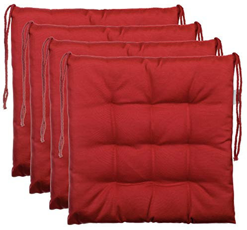 Brandsseller 4er Set Stuhlkissen 40x40x5 cm Sitzkissen Polster Stuhlauflage mit Haltebändern Dekokissen für Indoor Outdoor gesteppt - Rot